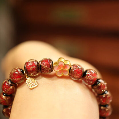 Buddha Stones Tibetan Gold Swallowing Beast Family Five God Of Wealth Thangka Fortune Bead Bracelet - 图片 11
