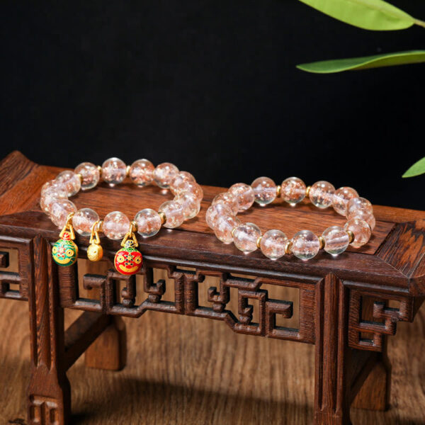 Gold Swallowing Beast Family Charm Luminous Fluorescent Liuli Glass Bead Success Bracelet - 图片 4