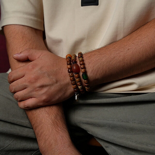 Tibetan Bodhi Seed Amber Dzi Bead Agate Zakiram Goddess of Wealth Beads Triple Wrap Bracelet - 图片 18