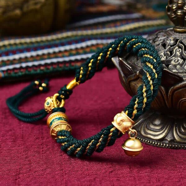 Buddha Stones Tibetan Handmade Luck Protection Thangka Prayer Wheel Bell Charm Braid String Bracelet - 图片 13