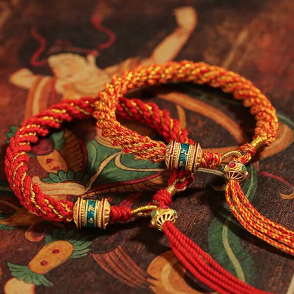 Buddha Stones Tibetan Handmade Luck Thangka Prayer Wheel Charm Weave String Bracelet - 图片 17