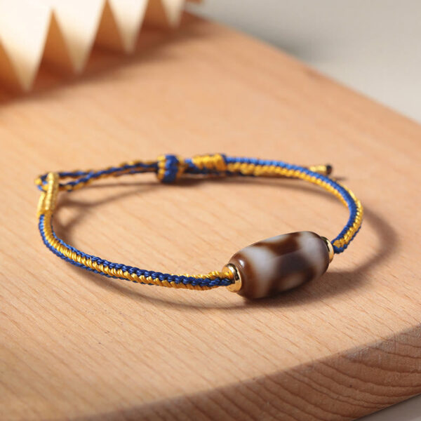Tibetan Three-eyed Dzi Bead Luck Happiness Bracelet - 图片 3