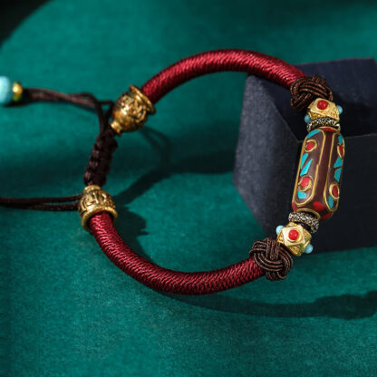 Buddha Stones Handmade Tibetan Turquoise Om Mani Padme Hum Strength Braided Bracelet - 图片 3