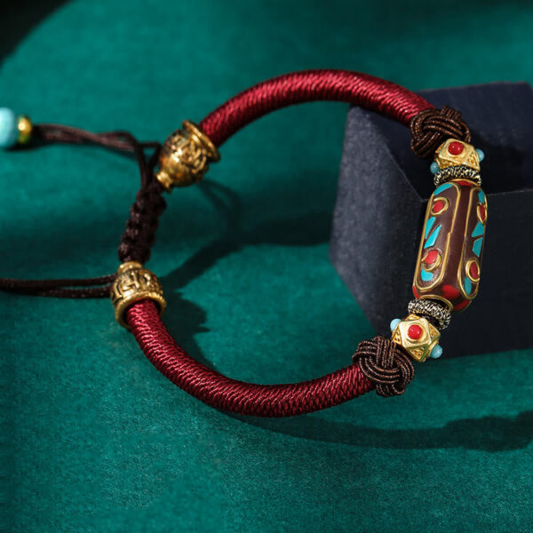 Buddha Stones Handmade Tibetan Turquoise Om Mani Padme Hum Strength Braided Bracelet - 图片 3
