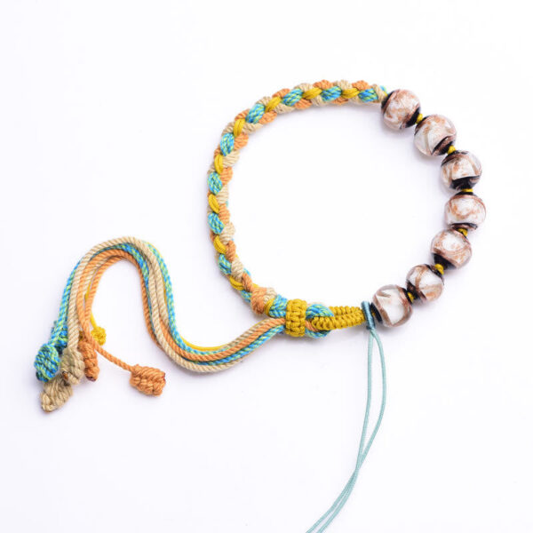 Handmade Multicolored Rope Liuli Glass Bead Fortune Braided Bracelet - 图片 7
