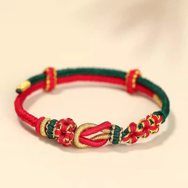 Handmade Peach Blossom Knot Eight Thread Peace Knot Luck Protection Bracelet - 图片 11