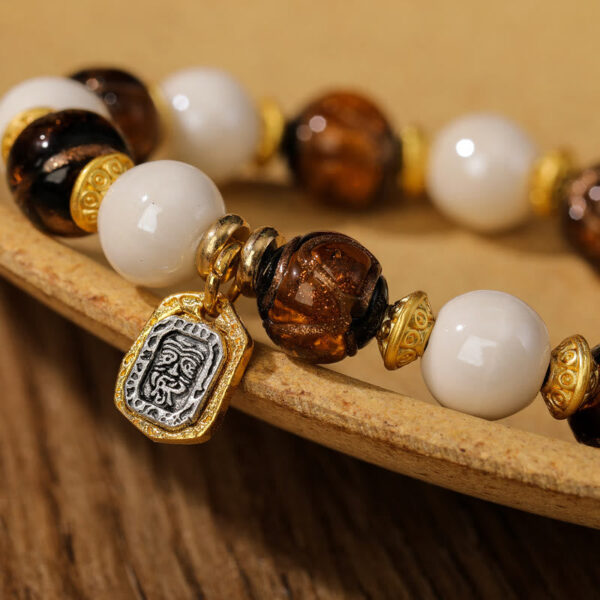 Tibetan Zakiram Goddess of Wealth Charm Liuli Glass Incense Ash Porcelain Bead Protection Bracelet - 图片 8