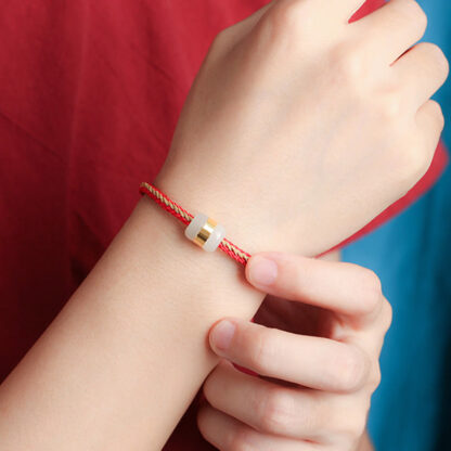 Buddha Stones 999 Gold Hetian White Jade Om Mani Padme Hum Fu Character Luck Braided Bracelet - 图片 7