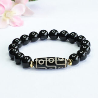 Tibetan Nine-Eye Dzi Bead Black Onyx Power Bracelet
