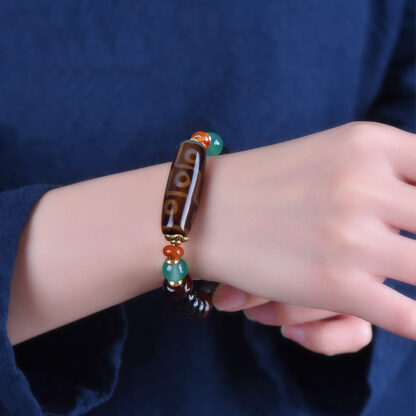 Buddha Stones Tibetan Natural Nine-Eye Dzi Bead Three-eyed Dzi Bead Protection Bracelet - 图片 4