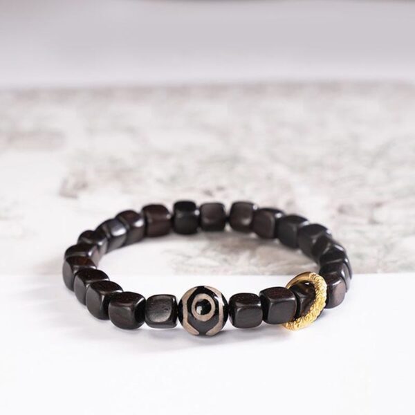 Tibetan Ebony Wood Dzi Bead Balance Calm Bracelet - 图片 5