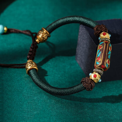 Buddha Stones Handmade Tibetan Turquoise Om Mani Padme Hum Strength Braided Bracelet - 图片 10