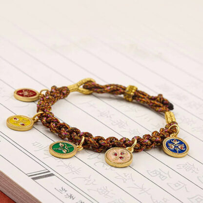 Buddha Stones Tibetan Five God Of Wealth Thangka Luck Braid String Bracelet - 图片 10