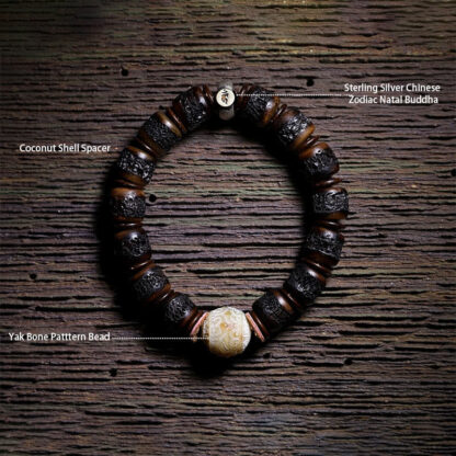 925 Sterling Silver Chinese Zodiac Natal Buddha Handmade Tibet Yak Bone Strength Bracelet - 图片 19
