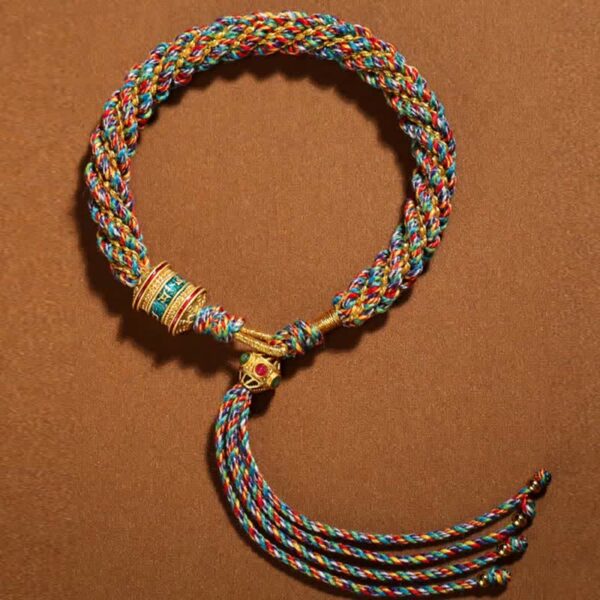 Buddha Stones Tibetan Handmade Luck Thangka Prayer Wheel Charm Weave String Bracelet - 图片 7