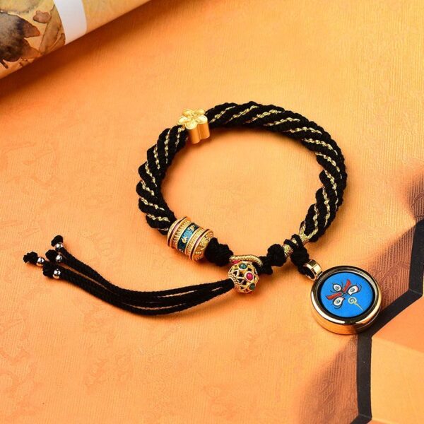 Tibet Handmade Five God Of Wealth Luck Thangka Amulet Prayer Wheel Flower Charm Weave String Bracelet - 图片 6