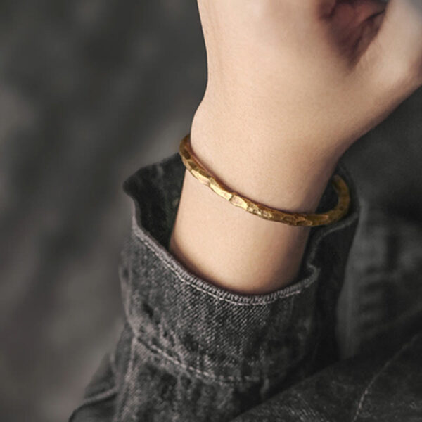 Buddha Stones Tibetan Bump Texture Copper Luck Cuff Bracelet Bangle - 图片 10