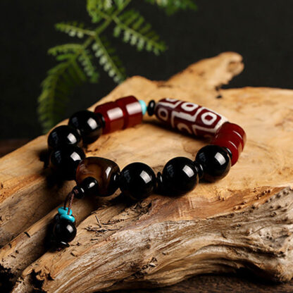 Buddha Stones Tibetan Nine-Eye Dzi Bead Black Onyx Wealth Protection Bracelet - 图片 6