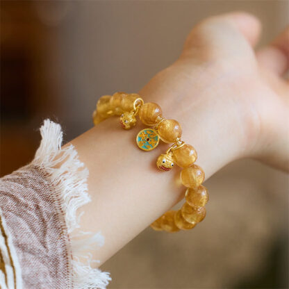 Gold Swallowing Beast Copper Coin Good Luck Charm Liuli Glass Bead Fortune Bracelet - 图片 12