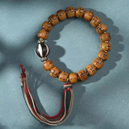 Natural Tibetan Camel Bone Swastika Dzi Bead Shankha Buddha Charm Kirtimukha Luck Protection Tassel Bracelet - 图片 11