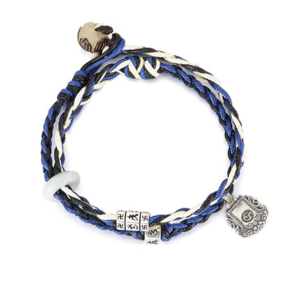 925 Sterling Silver Om Mani Padme Hum Swastika Handmade Protection Bracelet - 图片 3