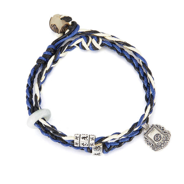 925 Sterling Silver Om Mani Padme Hum Swastika Handmade Protection Bracelet - 图片 3