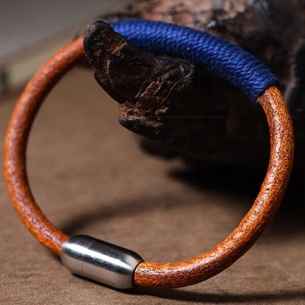 Tibetan Leather Handmade Five Elements Luck Braid String Buckle Bracelet - 图片 10