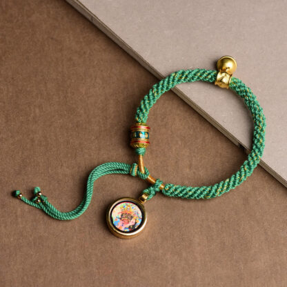 Buddha Stones Tibetan Five God Of Wealth Thangka Luck Prayer Wheel Bell Braid String Bracelet - 图片 8