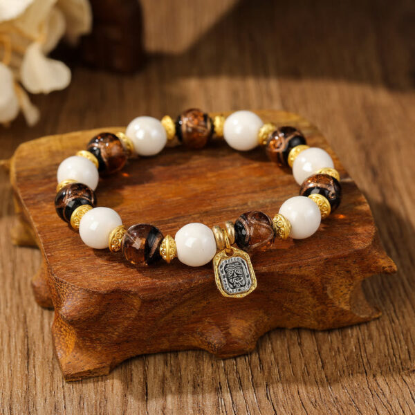 Tibetan Zakiram Goddess of Wealth Charm Liuli Glass Incense Ash Porcelain Bead Protection Bracelet - 图片 7