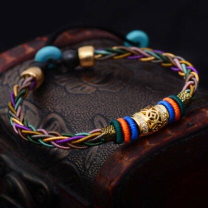Buddha Stones Tibetan Handmade Eight Thread Knot Copper Coin Luck Weave String Bracelet - 图片 2