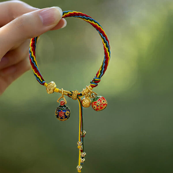 Buddha Stones Gold Swallowing Beast Family Luck Reincarnation Knot Colorful String Bracelet - 图片 8