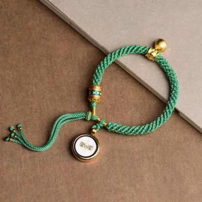 Buddha Stones Tibetan Five God Of Wealth Thangka Luck Prayer Wheel Bell Braid String Bracelet - 图片 4