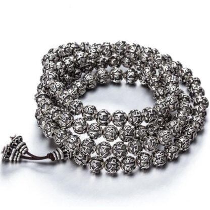 Tibetan Om Mani Padme Hum Carved Alloy Beads Amulet Bracelet - 图片 18