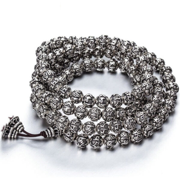 Tibetan Om Mani Padme Hum Carved Alloy Beads Amulet Bracelet - 图片 18