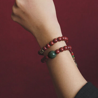 Buddha Stones Bodhi Seed Cyan Jade Copper Peace Luck Bracelet - 图片 2