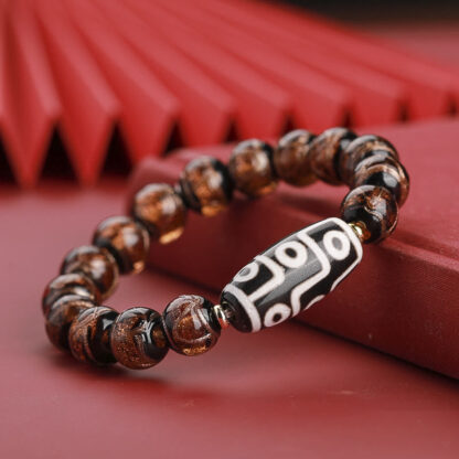 Tibetan Nine-Eye Dzi Bead Three-eyed Dzi Bead Liuli Glass Bead Wealth Bracelet - 图片 6