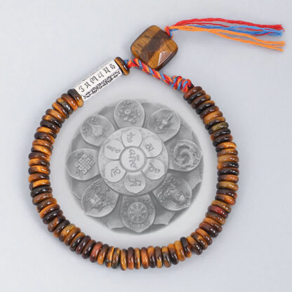 Buddha Stones Tibetan Tiger Eye Om Mani Padme Hum Protection Power Bracelet - 图片 2