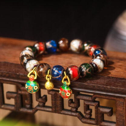 Five Elements Gold Swallowing Beast Family Charm Liuli Glass Bead Luck Bracelet - 图片 10