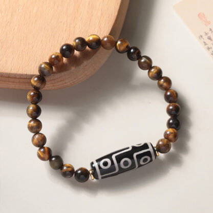 Tibetan Tiger Eye Tourmaline Nine-Eye Dzi Bead Protection Bracelet - 图片 2