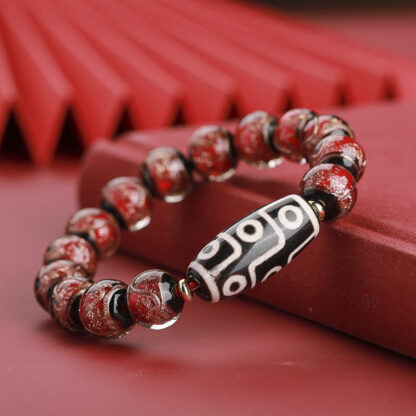 Tibetan Nine-Eye Dzi Bead Three-eyed Dzi Bead Liuli Glass Bead Wealth Bracelet - 图片 8