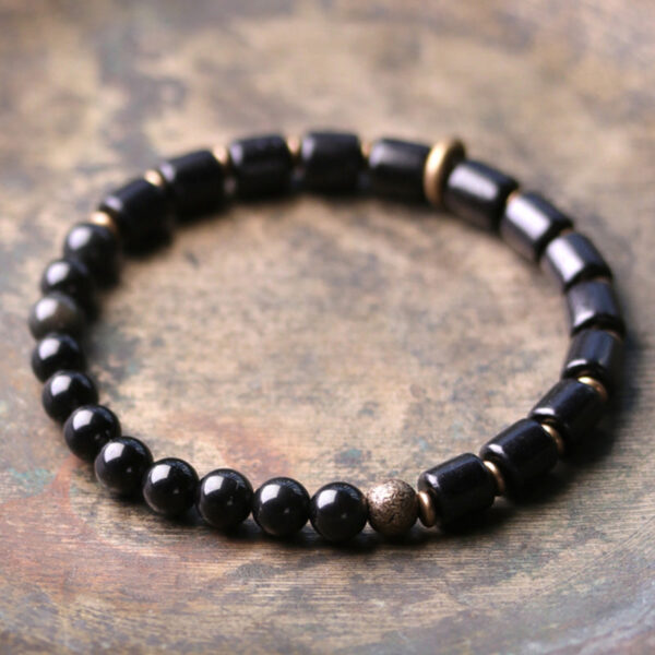 Buddha Stones Ebony Wood Red Jasper Moss Agate Crystal Copper Peace Couple Bracelet - 图片 10