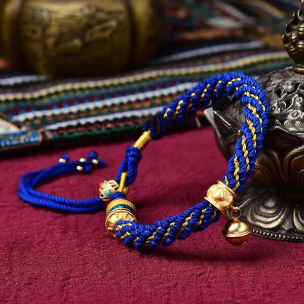 Buddha Stones Tibetan Handmade Luck Protection Thangka Prayer Wheel Bell Charm Braid String Bracelet - 图片 15