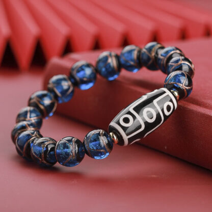 Tibetan Nine-Eye Dzi Bead Three-eyed Dzi Bead Liuli Glass Bead Wealth Bracelet - 图片 4