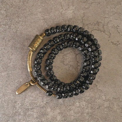 Retro Coconut Shell Copper Happiness Triple Wrap Bracelet - 图片 6
