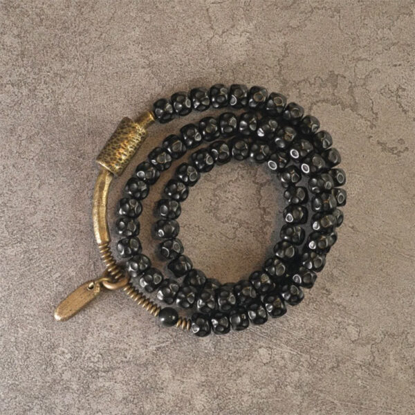 Retro Coconut Shell Copper Happiness Triple Wrap Bracelet - 图片 6