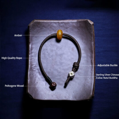 925 Sterling Silver Chinese Zodiac Natal Buddha Natural Amber Clear Anxiety Bracelet - 图片 9