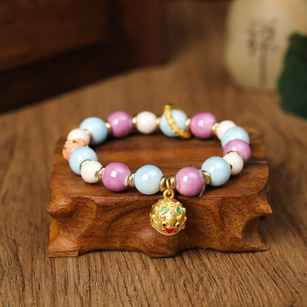 Tibetan Zakiram Goddess of Wealth Rabbit Lion Head Charm Liuli Glass Incense Ash Porcelain Bead Protection Bracelet - 图片 5