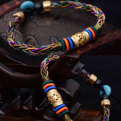 Buddha Stones Tibetan Handmade Eight Thread Knot Copper Coin Luck Weave String Bracelet - 图片 8