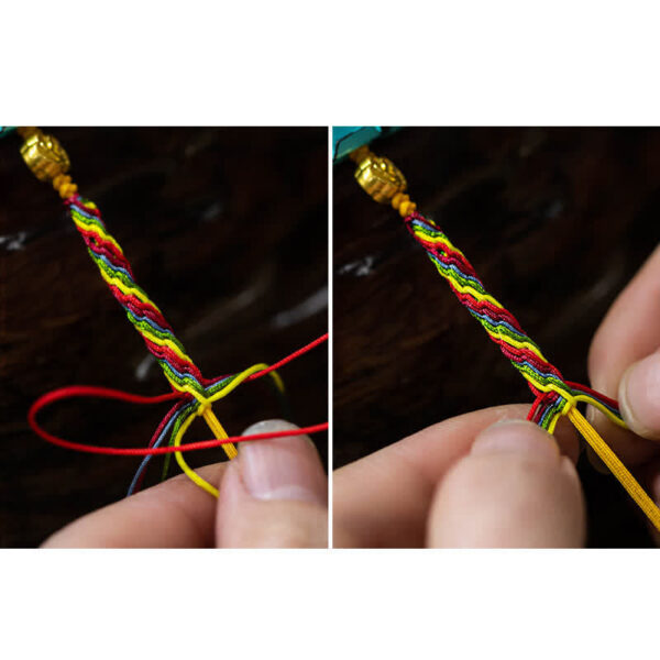 Buddha Stones Gold Swallowing Beast Family Luck Reincarnation Knot Colorful String Bracelet - 图片 12