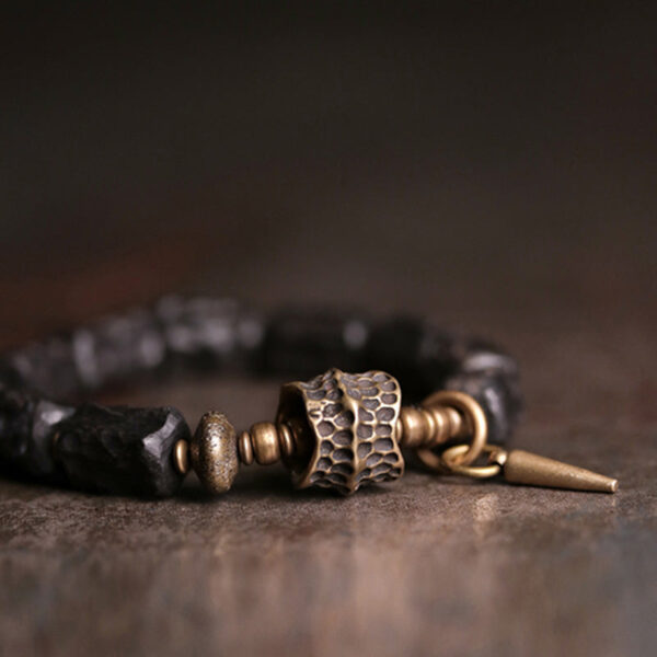 Buddha Stones Ebony Wood Copper Balance Protection Couple Bracelet - 图片 6